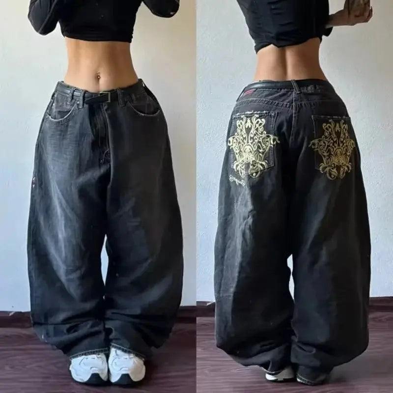 New American Trend Vintage Hip Hop Letter Embroidery Pattern Baggy Jeans Men And Women Y2K Harajuku Gothic Wide Pants Streetwear SS69 45.69 1 4 / L