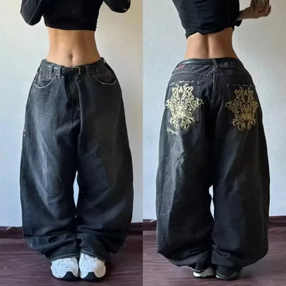 New American Trend Vintage Hip Hop Letter Embroidery Pattern Baggy Jeans Men And Women Y2K Harajuku Gothic Wide Pants Streetwear SS69 45.69 1 4 / L
