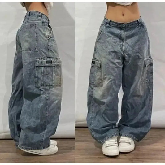 New American Trend Vintage Hip Hop Letter Embroidery Pattern Baggy Jeans Men And Women Y2K Harajuku Gothic Wide Pants Streetwear SS69 44.69 1 6 / L