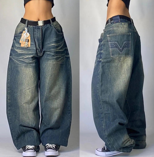 New American Trend Vintage Hip Hop Letter Embroidery Pattern Baggy Jeans Men And Women Y2K Harajuku Gothic Wide Pants Streetwear SS69 44.69 1 7 / L