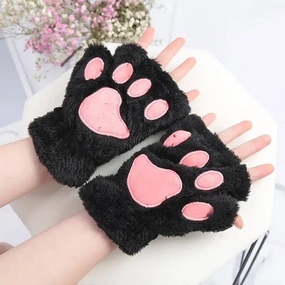New Autumn And Winter Thickened Plush Warm Half Finger Gloves, Cat Claw Plush Gloves, Autumn And Winter Soft And Comfortable Cold Resistant Gloves SS69 7.69 Black