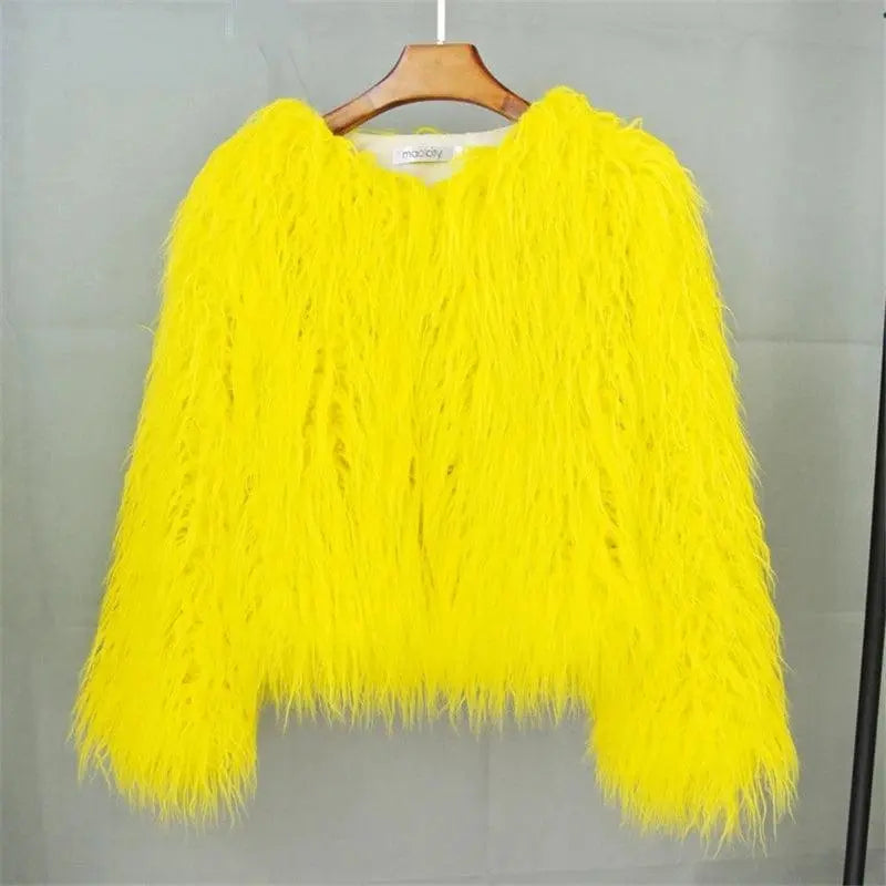 New Autumn Winter Warm Women Faux Fur Coat Loose Black White Pink Plush Coat Female Fur Jacket - SS69