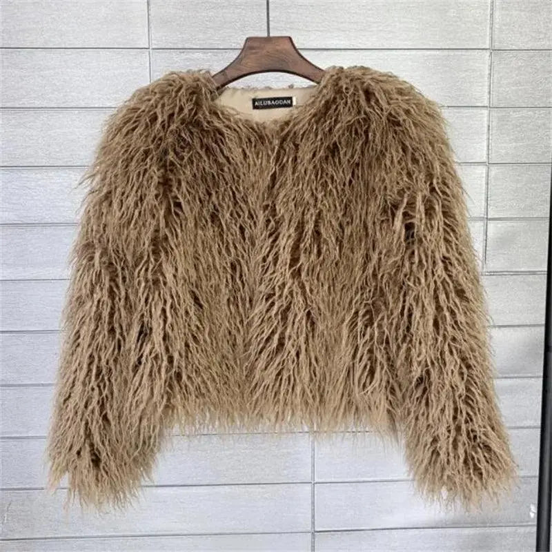 New Autumn Winter Warm Women Faux Fur Coat Loose Black White Pink Plush Coat Female Fur Jacket - SS69