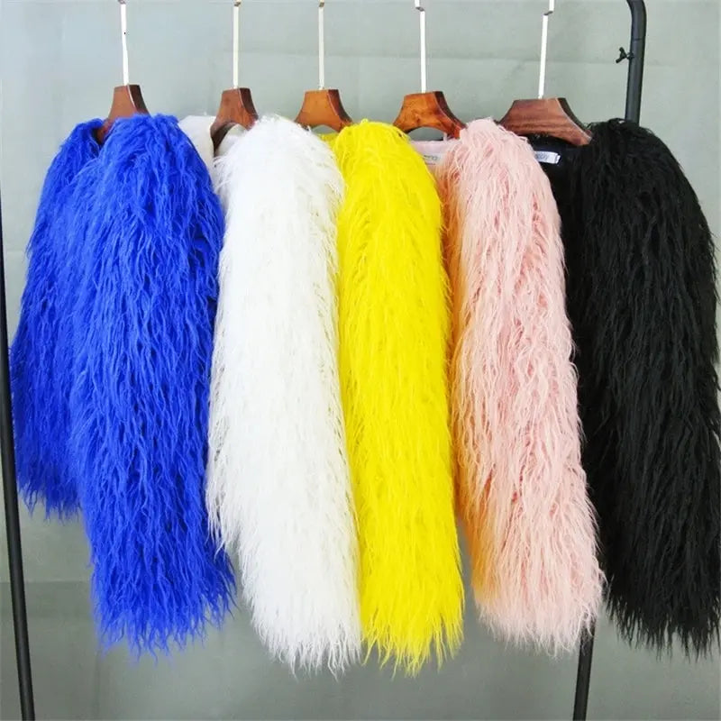 New Autumn Winter Warm Women Faux Fur Coat Loose Black White Pink Plush Coat Female Fur Jacket SS69