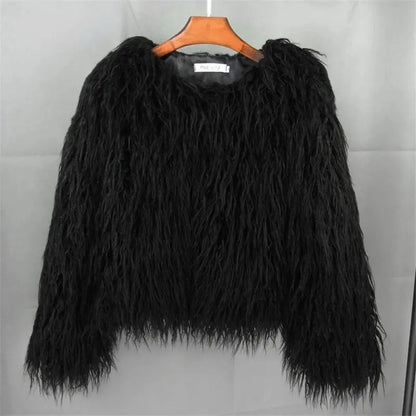New Autumn Winter Warm Women Faux Fur Coat Loose Black White Pink Plush Coat Female Fur Jacket SS69
