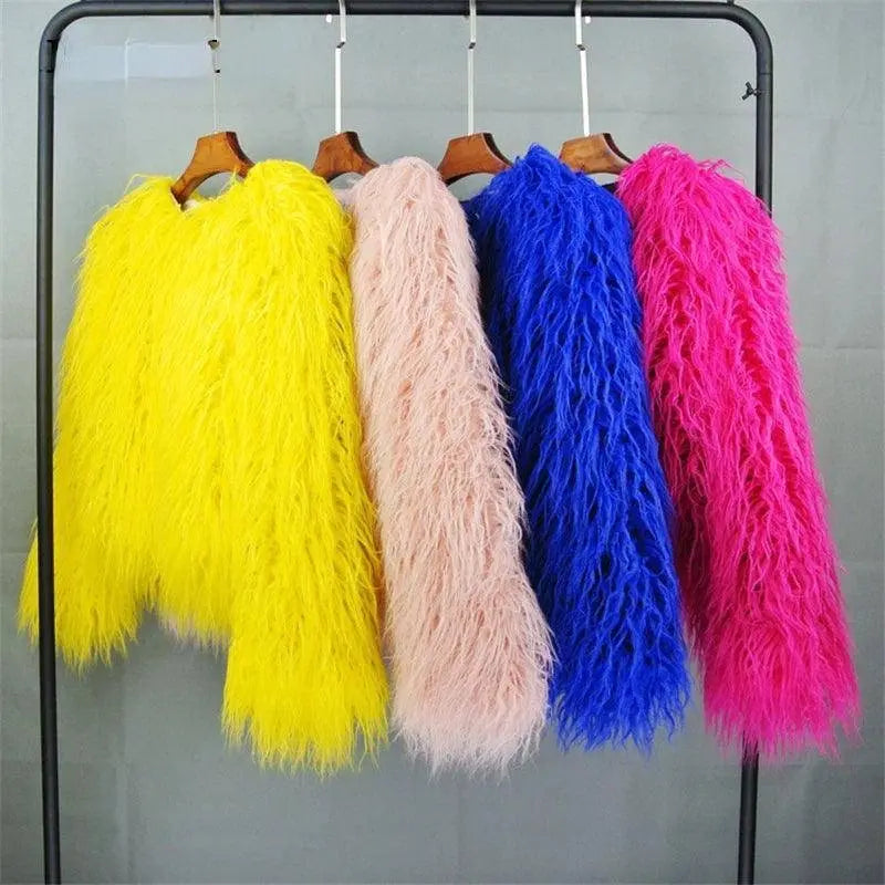 New Autumn Winter Warm Women Faux Fur Coat Loose Black White Pink Plush Coat Female Fur Jacket SS69