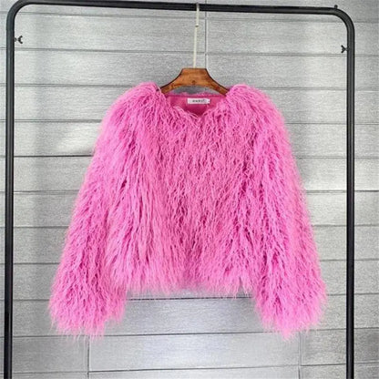 New Autumn Winter Warm Women Faux Fur Coat Loose Black White Pink Plush Coat Female Fur Jacket SS69