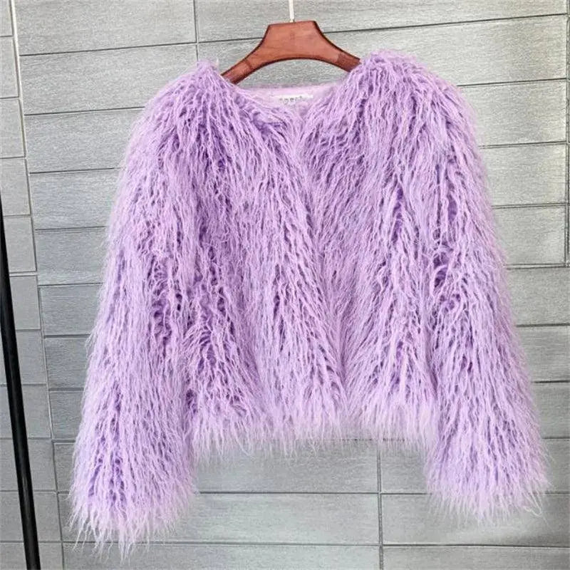 New Autumn Winter Warm Women Faux Fur Coat Loose Black White Pink Plush Coat Female Fur Jacket SS69
