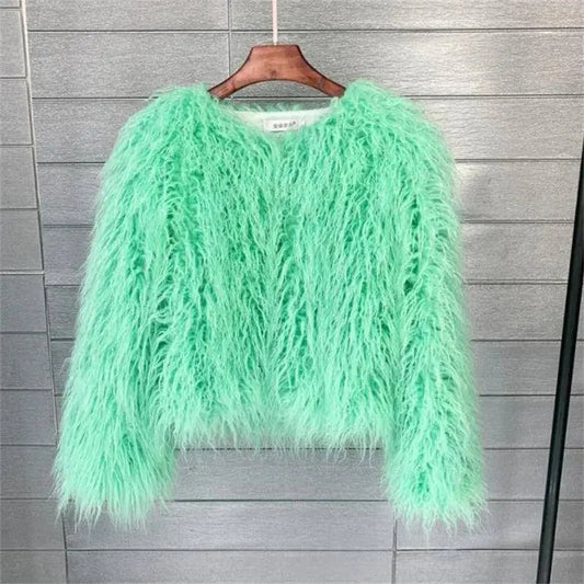 New Autumn Winter Warm Women Faux Fur Coat Loose Black White Pink Plush Coat Female Fur Jacket SS69