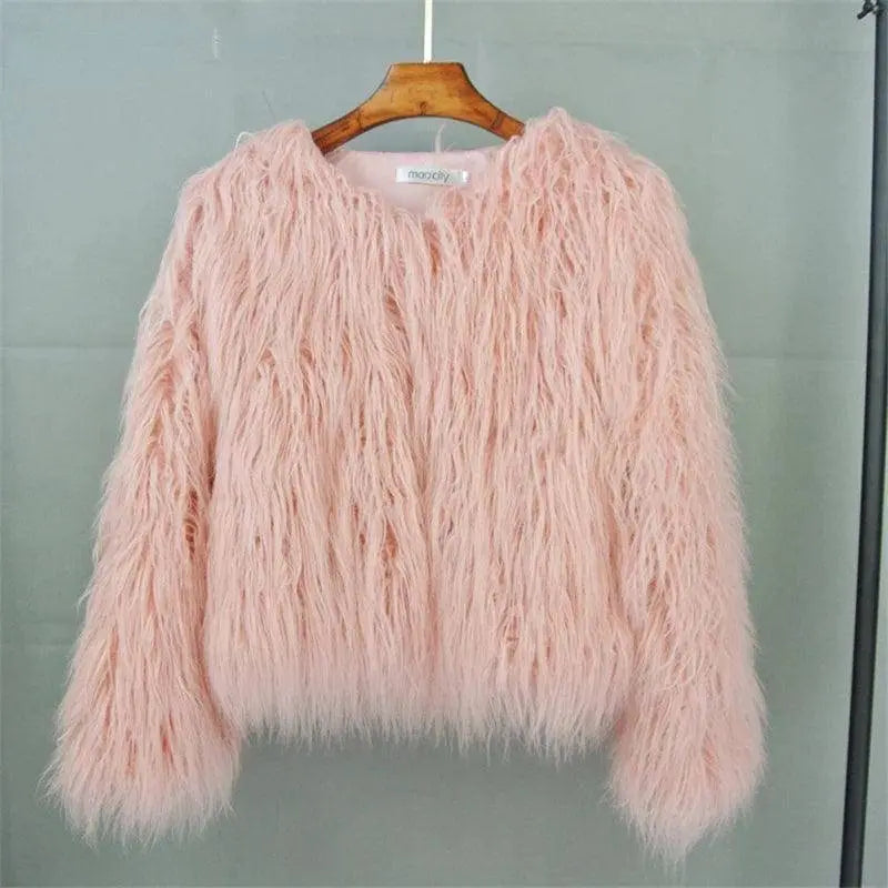 New Autumn Winter Warm Women Faux Fur Coat Loose Black White Pink Plush Coat Female Fur Jacket SS69
