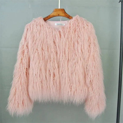 New Autumn Winter Warm Women Faux Fur Coat Loose Black White Pink Plush Coat Female Fur Jacket SS69