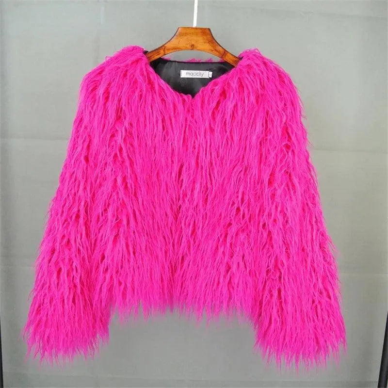 New Autumn Winter Warm Women Faux Fur Coat Loose Black White Pink Plush Coat Female Fur Jacket SS69