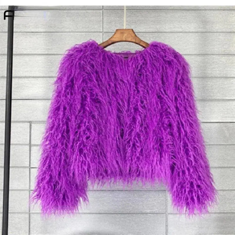 New Autumn Winter Warm Women Faux Fur Coat Loose Black White Pink Plush Coat Female Fur Jacket SS69