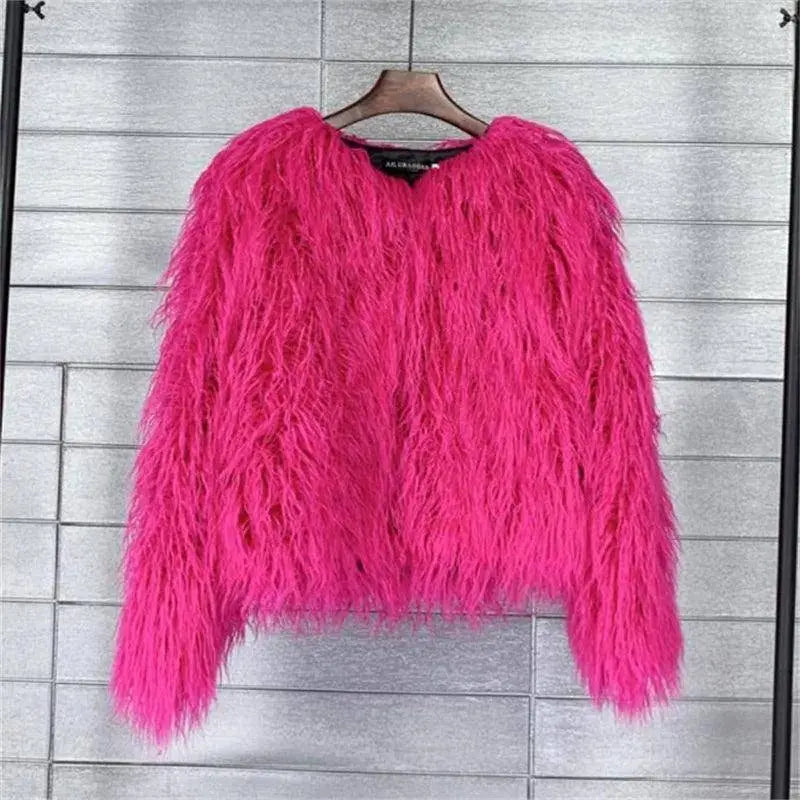 New Autumn Winter Warm Women Faux Fur Coat Loose Black White Pink Plush Coat Female Fur Jacket SS69