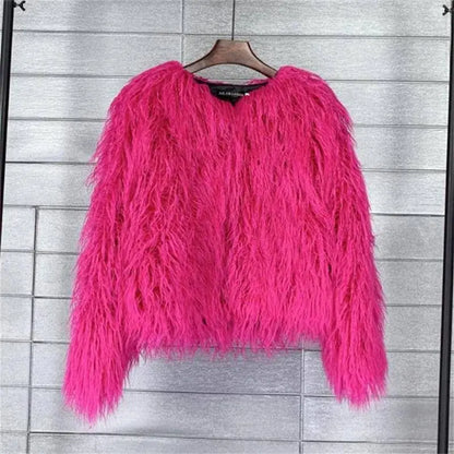 New Autumn Winter Warm Women Faux Fur Coat Loose Black White Pink Plush Coat Female Fur Jacket SS69