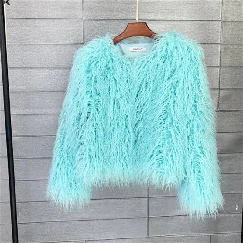 New Autumn Winter Warm Women Faux Fur Coat Loose Black White Pink Plush Coat Female Fur Jacket SS69