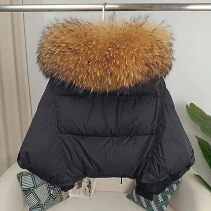 New Duck Down Loose Winter Jacket Women Real Fox Fur Raccoon Fur Collar Hooded Thick Warm Streetwear Outerwear Detachable SS69