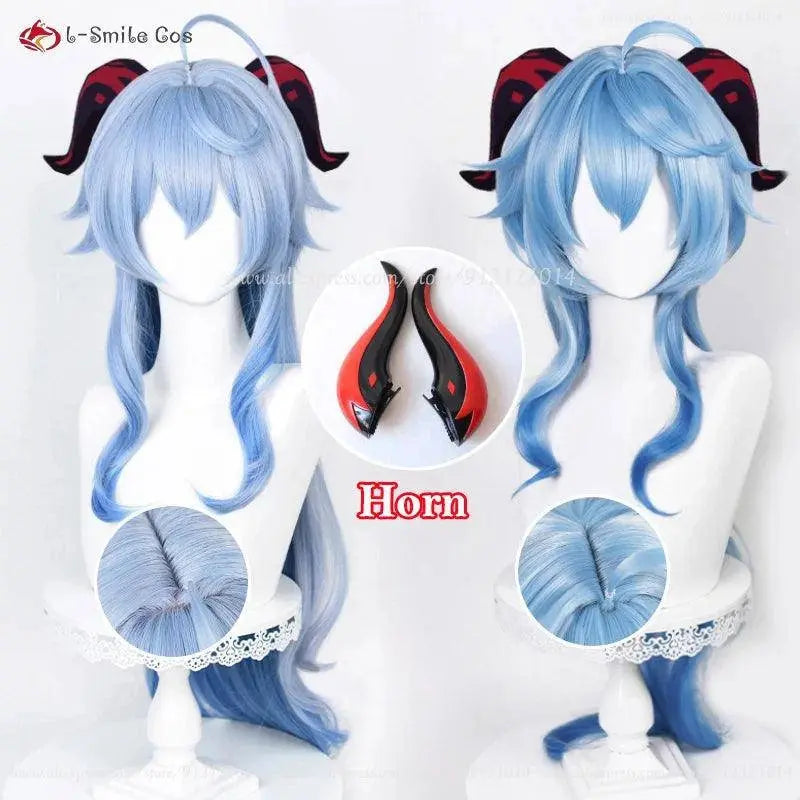 New Ganyu Cosplay Wig Ganyu 90cm Long Blue Gradient Wigs With Bangs Trimmed Heat Resistant Synthetic Hair Cute Wigs + Wig Cap - SS69