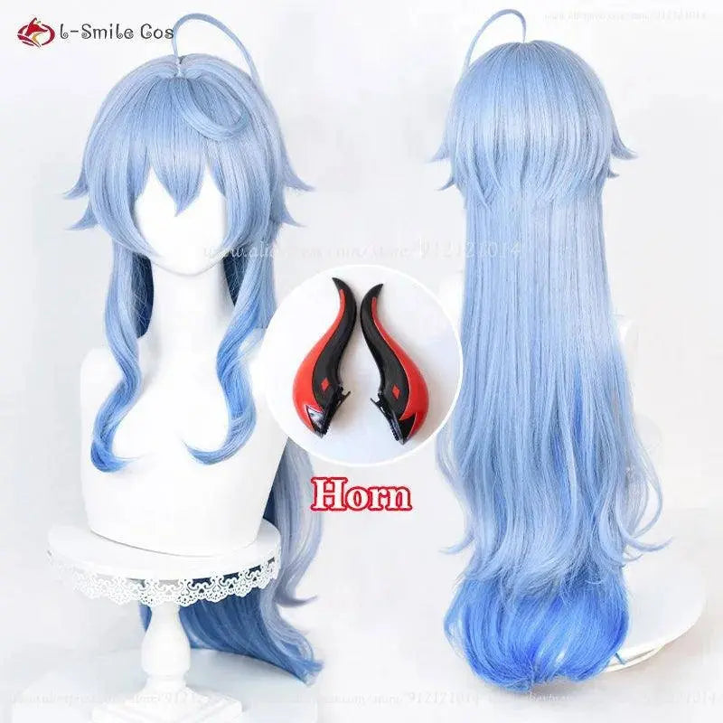 New Ganyu Cosplay Wig Ganyu 90cm Long Blue Gradient Wigs With Bangs Trimmed Heat Resistant Synthetic Hair Cute Wigs + Wig Cap - SS69