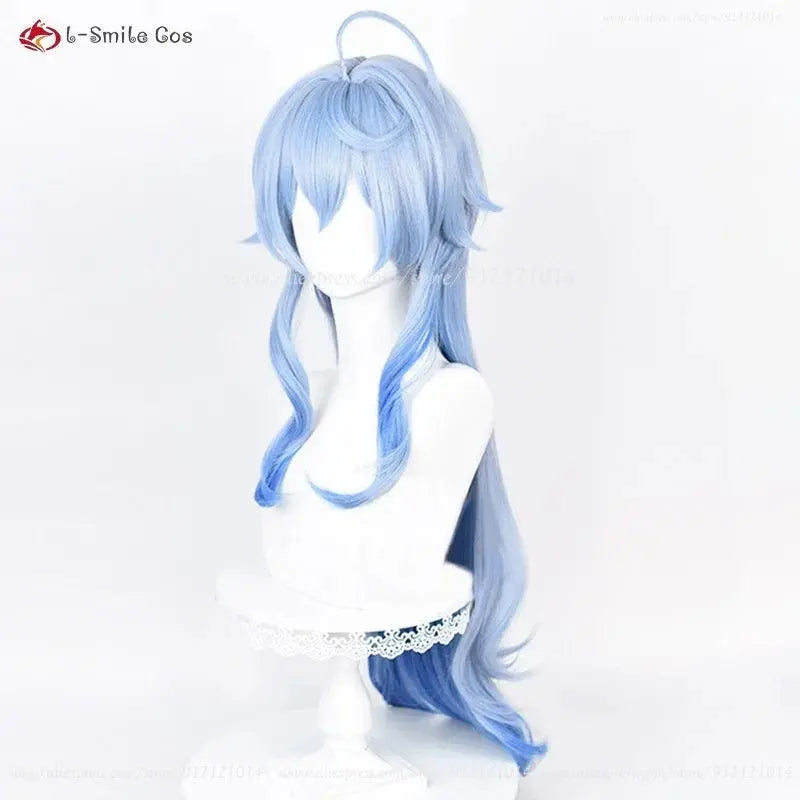 New Ganyu Cosplay Wig Ganyu 90cm Long Blue Gradient Wigs With Bangs Trimmed Heat Resistant Synthetic Hair Cute Wigs + Wig Cap - SS69
