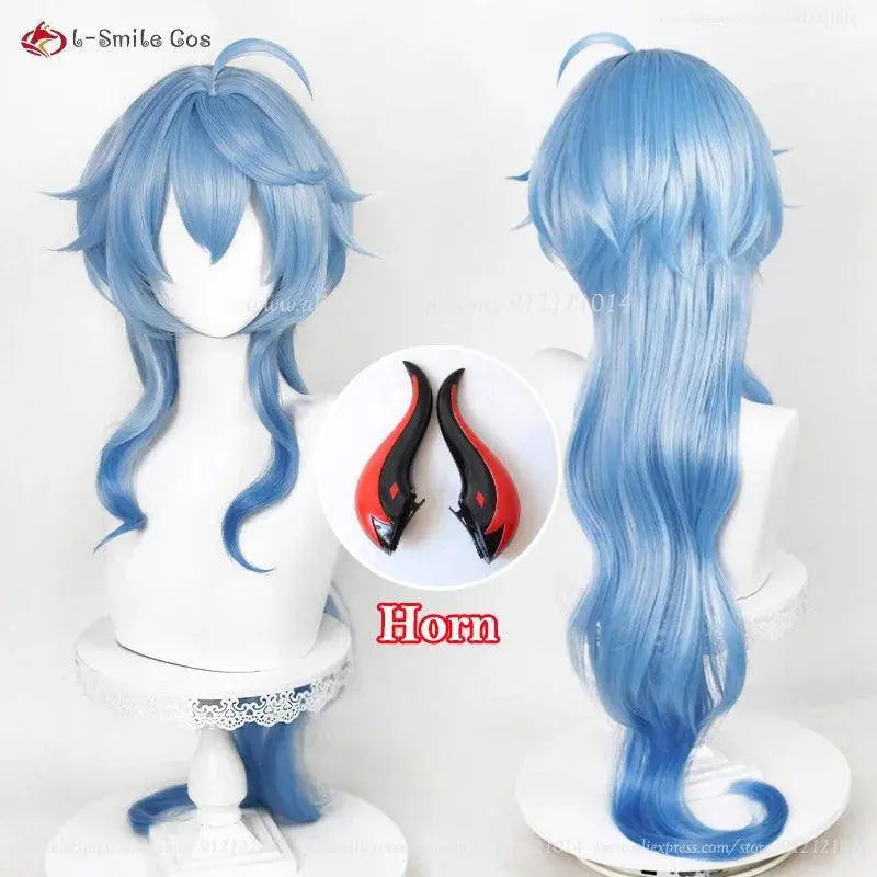 New Ganyu Cosplay Wig Ganyu 90cm Long Blue Gradient Wigs With Bangs Trimmed Heat Resistant Synthetic Hair Cute Wigs + Wig Cap - SS69