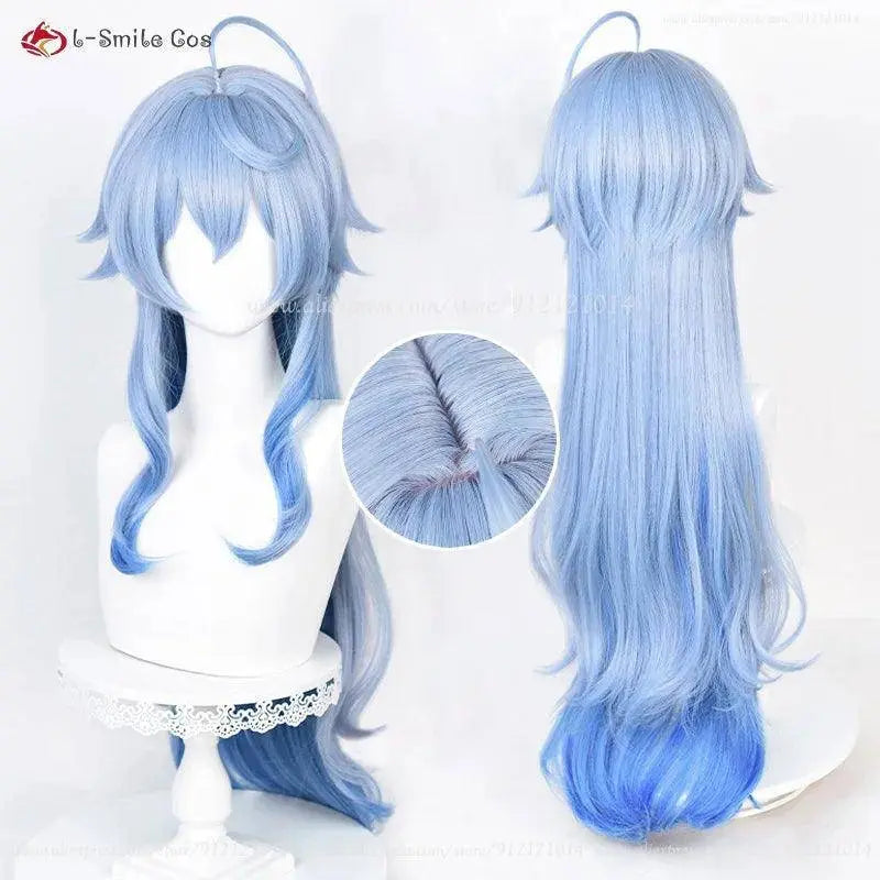 New Ganyu Cosplay Wig Ganyu 90cm Long Blue Gradient Wigs With Bangs Trimmed Heat Resistant Synthetic Hair Cute Wigs + Wig Cap - SS69
