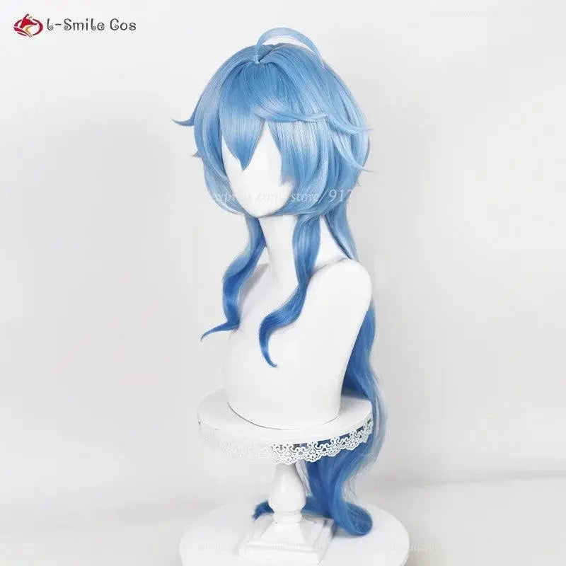 New Ganyu Cosplay Wig Ganyu 90cm Long Blue Gradient Wigs With Bangs Trimmed Heat Resistant Synthetic Hair Cute Wigs + Wig Cap - SS69