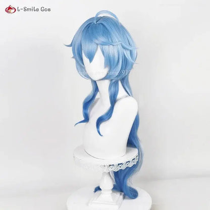 New Ganyu Cosplay Wig Ganyu 90cm Long Blue Gradient Wigs With Bangs Trimmed Heat Resistant Synthetic Hair Cute Wigs + Wig Cap - SS69