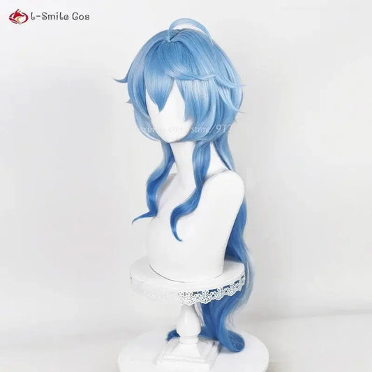New Ganyu Cosplay Wig Ganyu 90cm Long Blue Gradient Wigs With Bangs Trimmed Heat Resistant Synthetic Hair Cute Wigs + Wig Cap - SS69