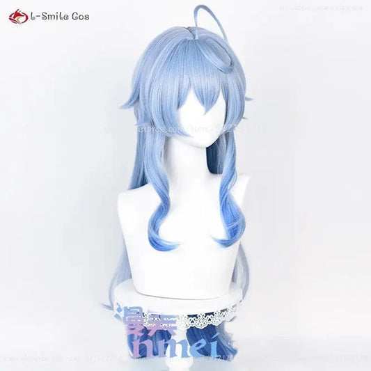 New Ganyu Cosplay Wig Ganyu 90cm Long Blue Gradient Wigs With Bangs Trimmed Heat Resistant Synthetic Hair Cute Wigs + Wig Cap - SS69