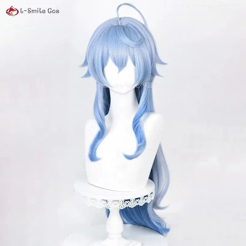 New Ganyu Cosplay Wig Ganyu 90cm Long Blue Gradient Wigs With Bangs Trimmed Heat Resistant Synthetic Hair Cute Wigs + Wig Cap - SS69