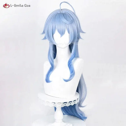 New Ganyu Cosplay Wig Ganyu 90cm Long Blue Gradient Wigs With Bangs Trimmed Heat Resistant Synthetic Hair Cute Wigs + Wig Cap - SS69