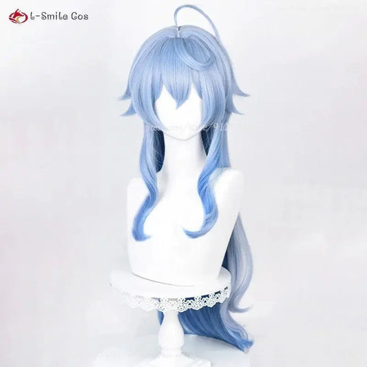 New Ganyu Cosplay Wig Ganyu 90cm Long Blue Gradient Wigs With Bangs Trimmed Heat Resistant Synthetic Hair Cute Wigs + Wig Cap - SS69