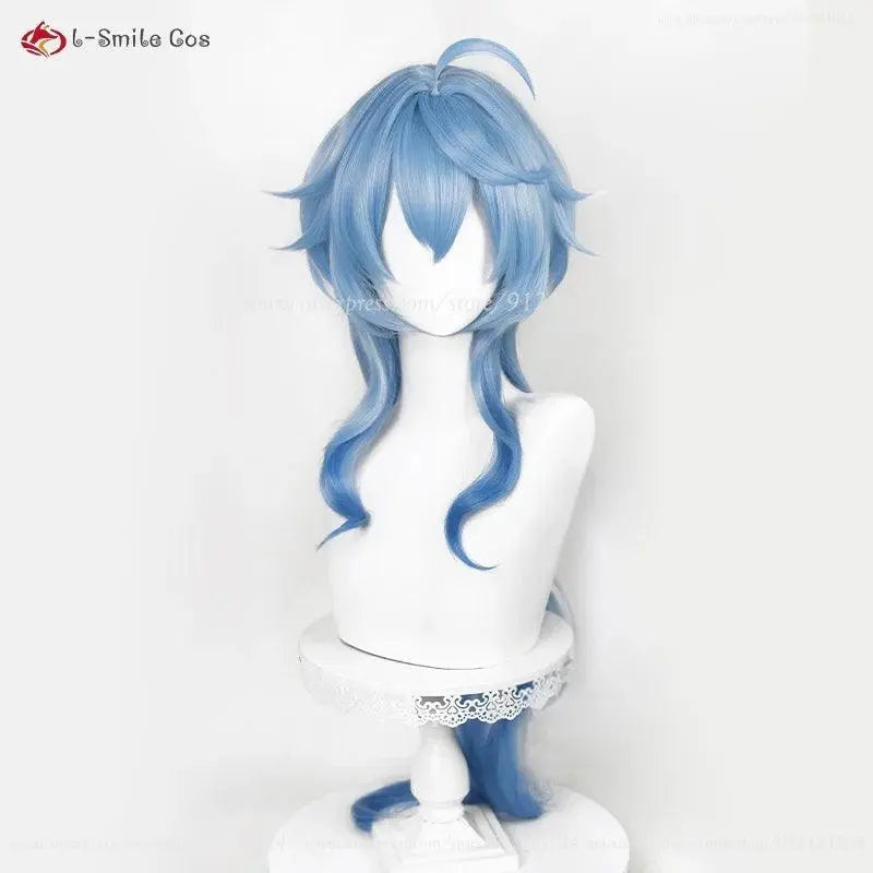 New Ganyu Cosplay Wig Ganyu 90cm Long Blue Gradient Wigs With Bangs Trimmed Heat Resistant Synthetic Hair Cute Wigs + Wig Cap - SS69