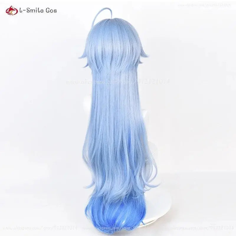 New Ganyu Cosplay Wig Ganyu 90cm Long Blue Gradient Wigs With Bangs Trimmed Heat Resistant Synthetic Hair Cute Wigs + Wig Cap - SS69