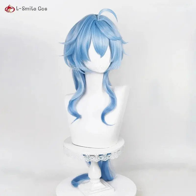 New Ganyu Cosplay Wig Ganyu 90cm Long Blue Gradient Wigs With Bangs Trimmed Heat Resistant Synthetic Hair Cute Wigs + Wig Cap - SS69