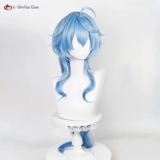 New Ganyu Cosplay Wig Ganyu 90cm Long Blue Gradient Wigs With Bangs Trimmed Heat Resistant Synthetic Hair Cute Wigs + Wig Cap - SS69