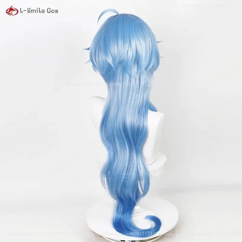 New Ganyu Cosplay Wig Ganyu 90cm Long Blue Gradient Wigs With Bangs Trimmed Heat Resistant Synthetic Hair Cute Wigs + Wig Cap - SS69