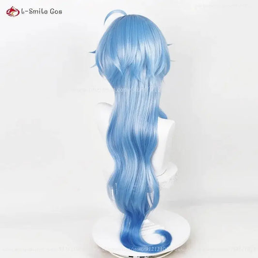 New Ganyu Cosplay Wig Ganyu 90cm Long Blue Gradient Wigs With Bangs Trimmed Heat Resistant Synthetic Hair Cute Wigs + Wig Cap - SS69