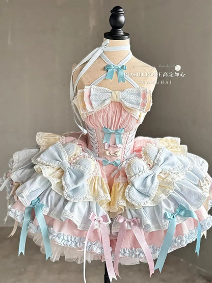 New Girls Birthday Lolita Dress 2025 Spring and Summer Women's Tube Top Satin Bowknot Slim Pettiskirt Short Mini Party Dress - SS69