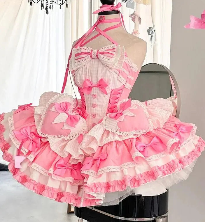 New Girls Birthday Lolita Dress 2025 Spring and Summer Women's Tube Top Satin Bowknot Slim Pettiskirt Short Mini Party Dress - SS69