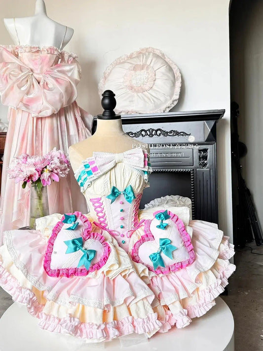 New Girls Birthday Lolita Dress 2025 Spring and Summer Women's Tube Top Satin Bowknot Slim Pettiskirt Short Mini Party Dress - SS69