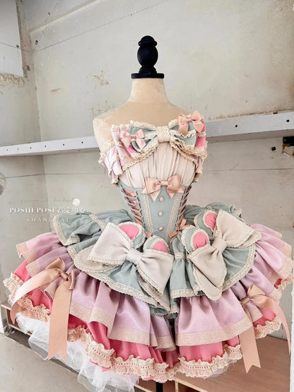 New Girls Birthday Lolita Dress 2025 Spring and Summer Women's Tube Top Satin Bowknot Slim Pettiskirt Short Mini Party Dress - SS69