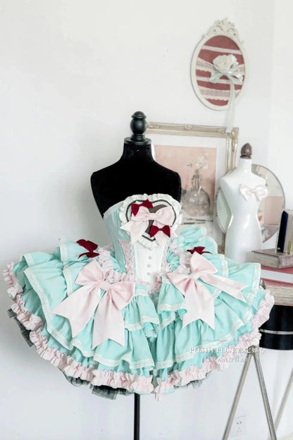 New Girls Birthday Lolita Dress 2025 Spring and Summer Women's Tube Top Satin Bowknot Slim Pettiskirt Short Mini Party Dress - SS69