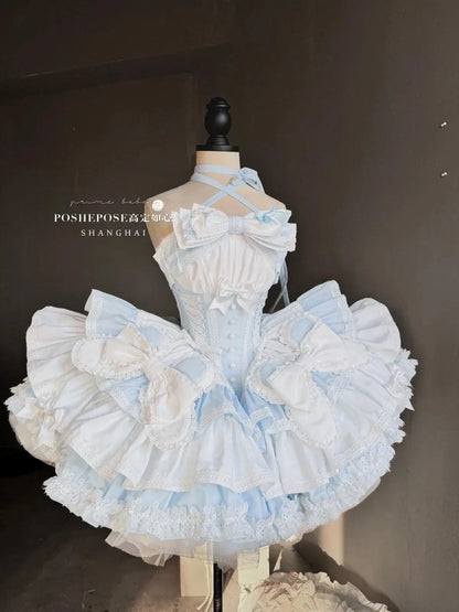 New Girls Birthday Lolita Dress 2025 Spring and Summer Women's Tube Top Satin Bowknot Slim Pettiskirt Short Mini Party Dress - SS69