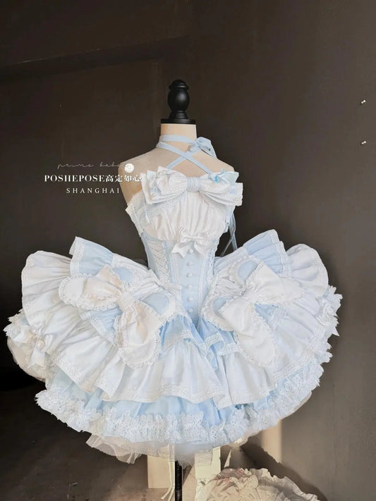 New Girls Birthday Lolita Dress 2025 Spring and Summer Women's Tube Top Satin Bowknot Slim Pettiskirt Short Mini Party Dress - SS69