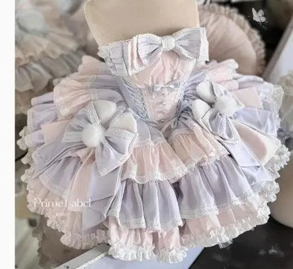 New Girls Birthday Lolita Dress 2025 Spring and Summer Women's Tube Top Satin Bowknot Slim Pettiskirt Short Mini Party Dress - SS69