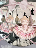 New Girls Birthday Lolita Dress 2025 Spring and Summer Women's Tube Top Satin Bowknot Slim Pettiskirt Short Mini Party Dress SS69