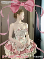 New Girls Birthday Lolita Dress 2025 Spring and Summer Women's Tube Top Satin Bowknot Slim Pettiskirt Short Mini Party Dress SS69