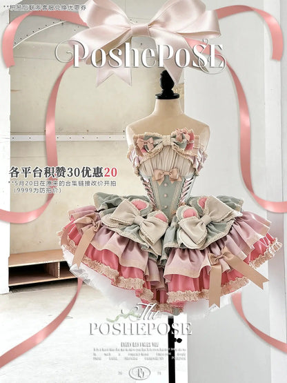 New Girls Birthday Lolita Dress 2025 Spring and Summer Women's Tube Top Satin Bowknot Slim Pettiskirt Short Mini Party Dress SS69